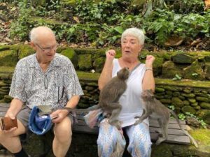 couple with monkeys